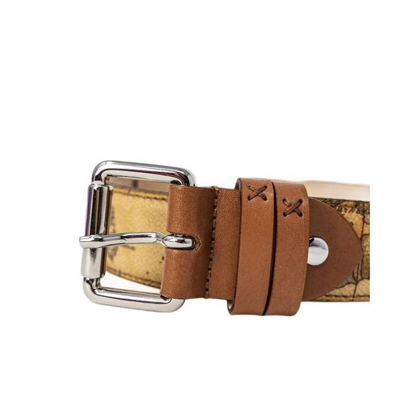 Alviero Martini Prima Classe Geo Map Leather Belt World Map Design Women Beige